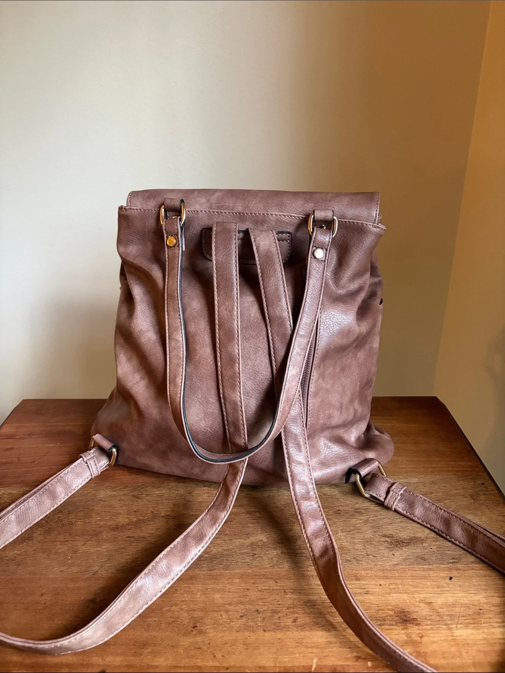 Women’s Dusty Rose Mauve Faux Leather convertible backpack- Stylish Everyday Bag